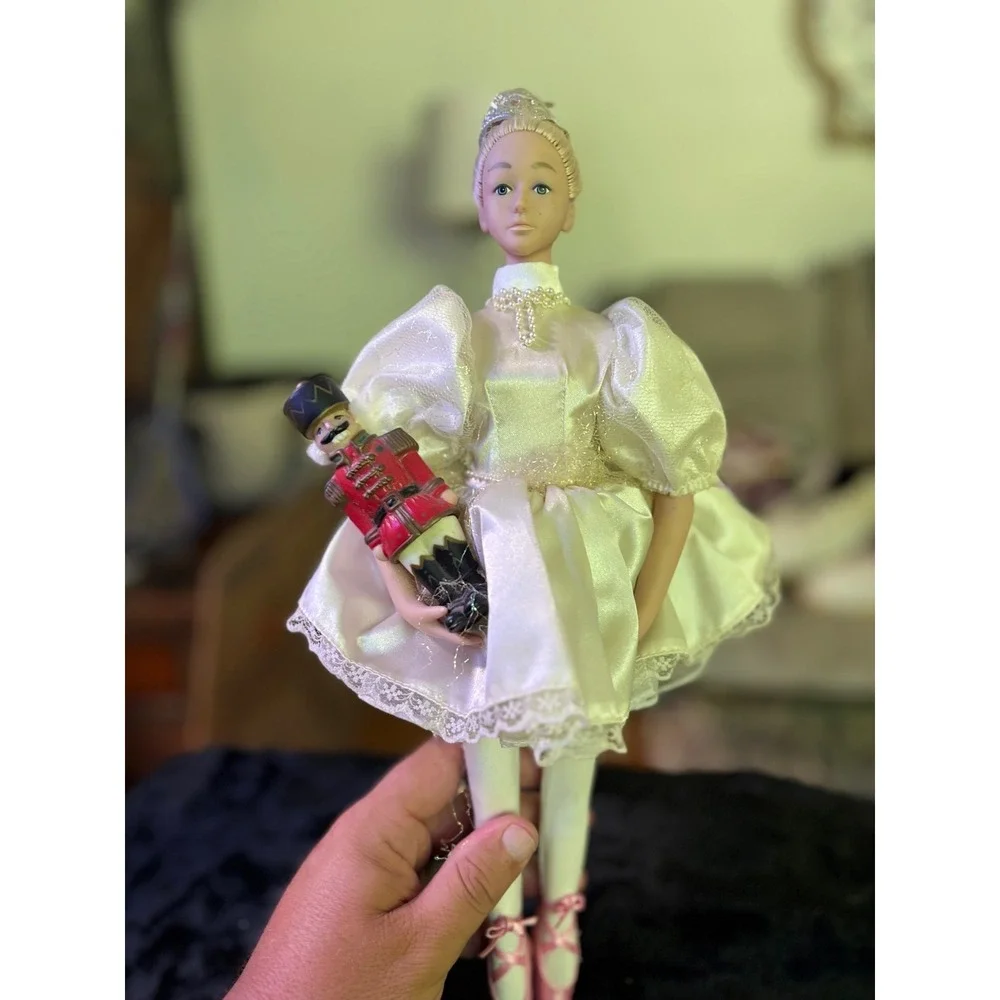 Vintage Porcelain Ballerina Doll with Nutcracker 16 inch Holiday Decor Cream Lac